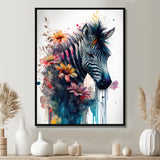 Cute Zebra Floral Art - Zebra Framed Canvas Art