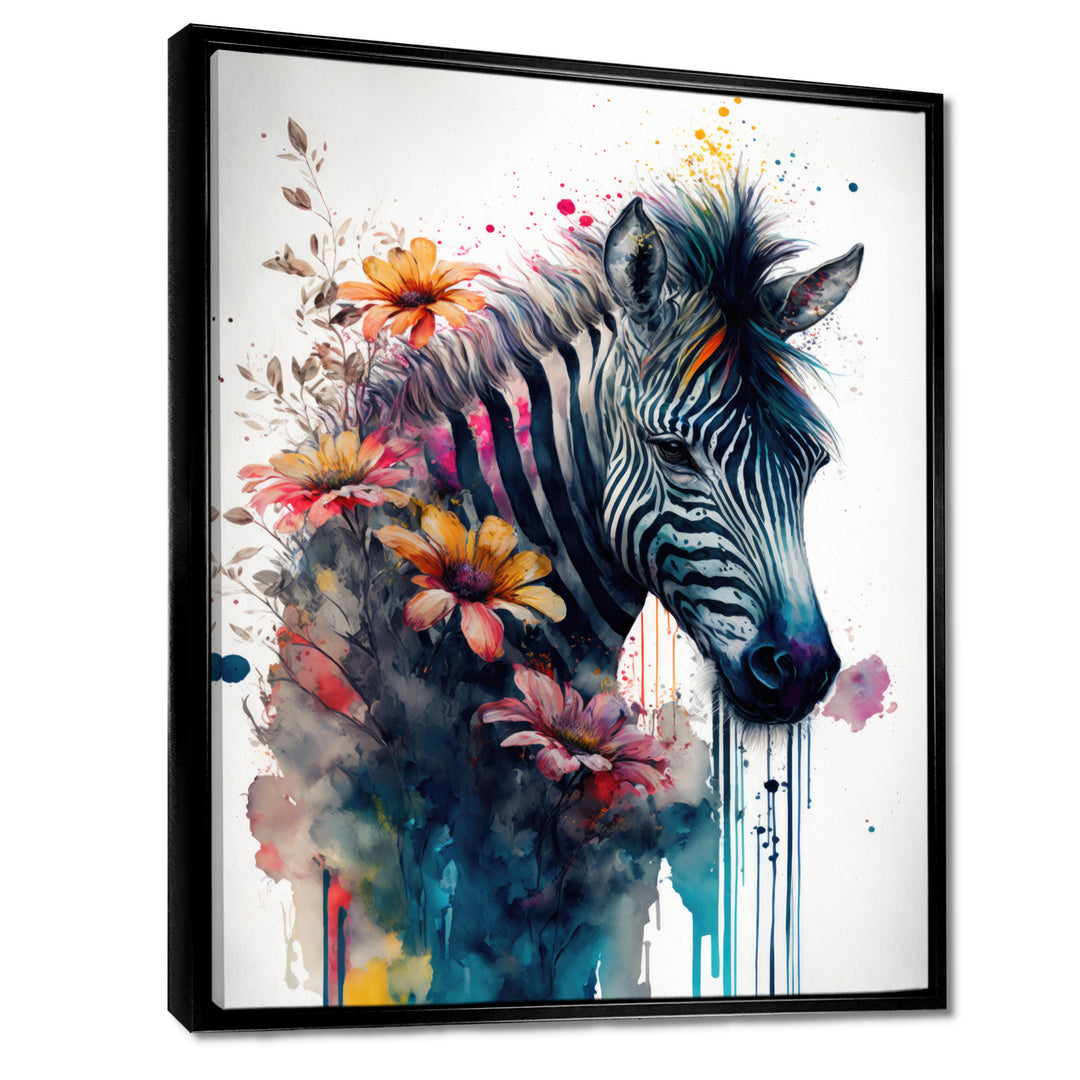 Cute Zebra Floral Art - Zebra Framed Canvas Art