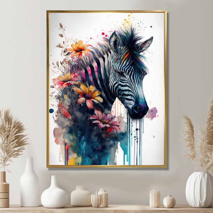 Cute Zebra Floral Art - Zebra Framed Canvas Art