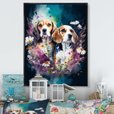 Cute Beagles Floral Art - Dog Beagle Large Canvas Wall Art