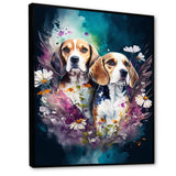 Cute Beagles Floral Art - Dog Beagle Large Canvas Wall Art
