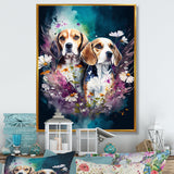 Cute Beagles Floral Art - Dog Beagle Large Canvas Wall Art