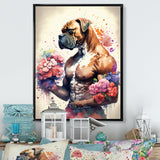 Cute Boxers Floral Art - Dog Boxer Home Decor Art