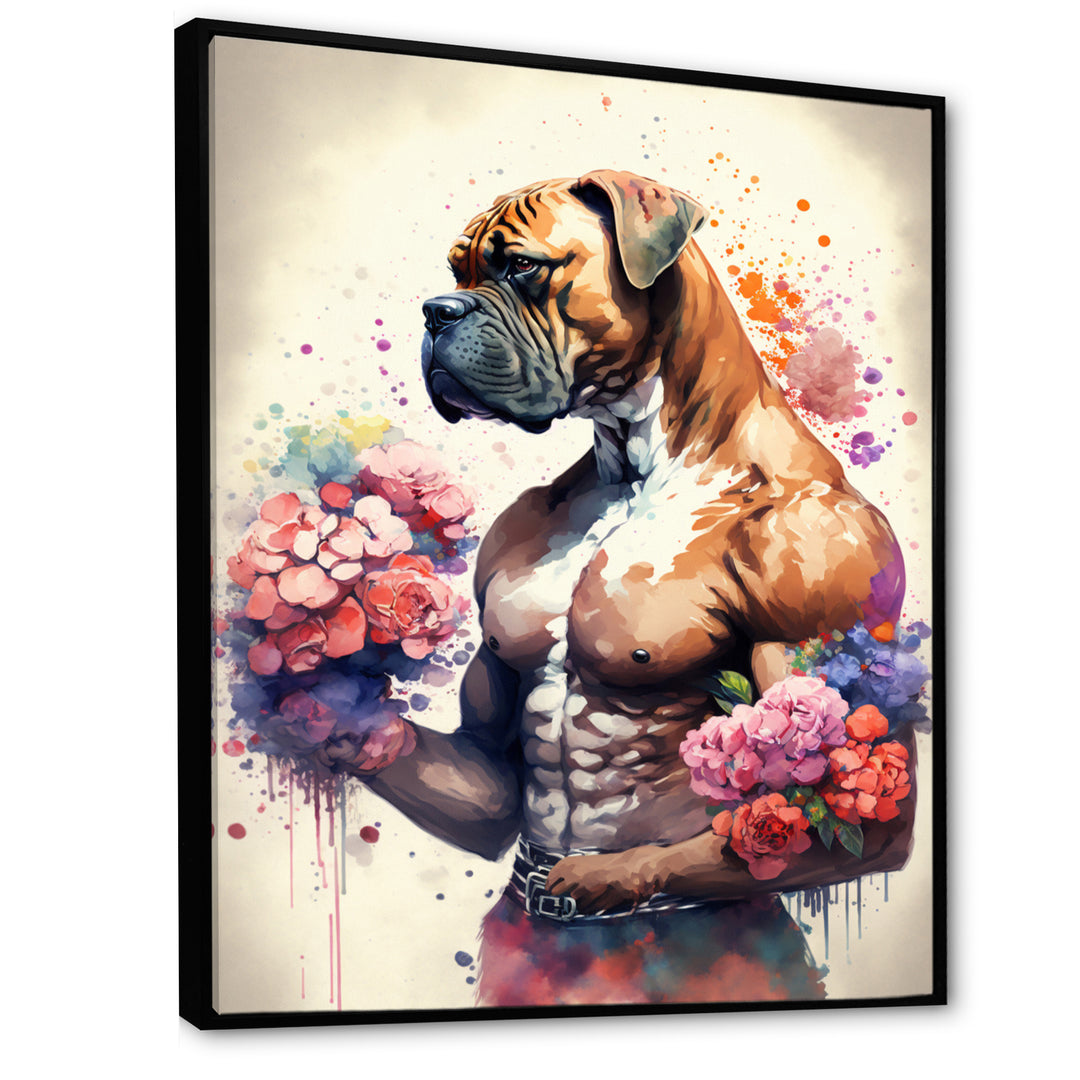 Cute Boxers Floral Art - Dog Boxer Home Decor Art