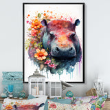 Cute Hippo Floral Art - Hippopotamus Wall Decor