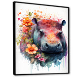 Cute Hippo Floral Art - Hippopotamus Wall Decor