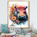 Cute Hippo Floral Art - Hippopotamus Wall Decor