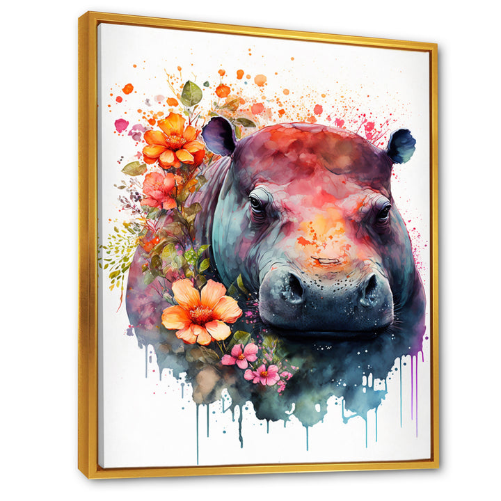 Cute Hippo Floral Art - Hippopotamus Wall Decor