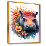 Cute Hippo Floral Art - Hippopotamus Wall Decor