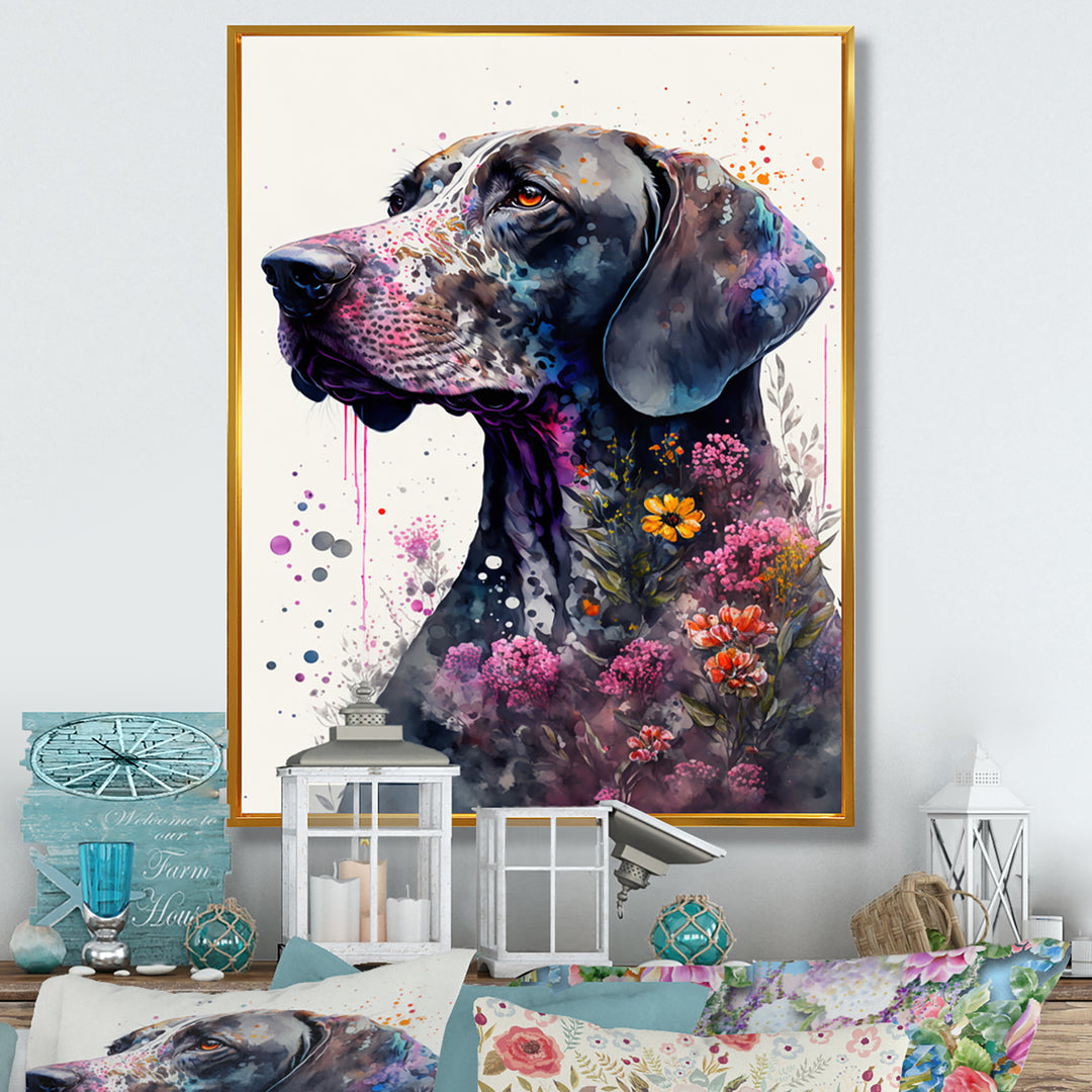 Cute German Dog Floral Art - Multi-Color Dog Wall Art