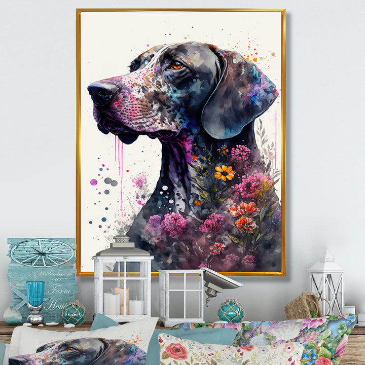 Cute German Dog Floral Art - Multi-Color Dog Wall Art
