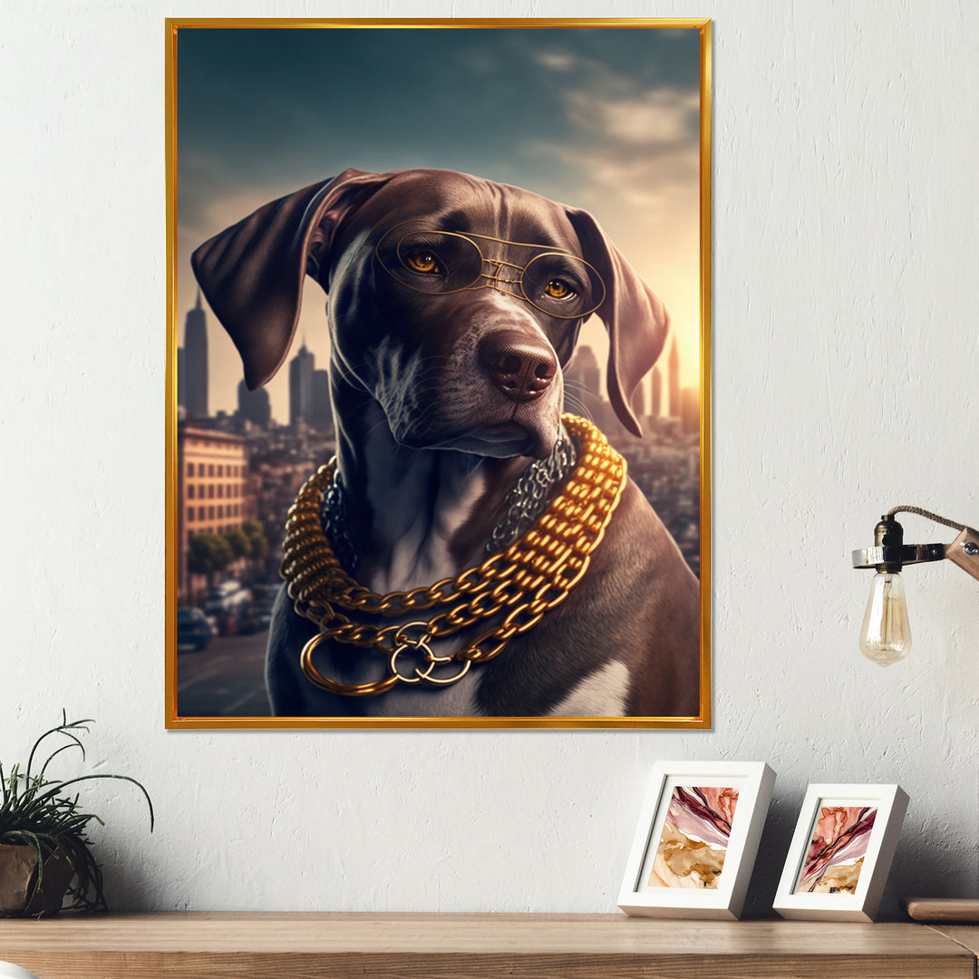 German Shorthaired Pointer Gangster In NYC - Dog Canvas Wall Art