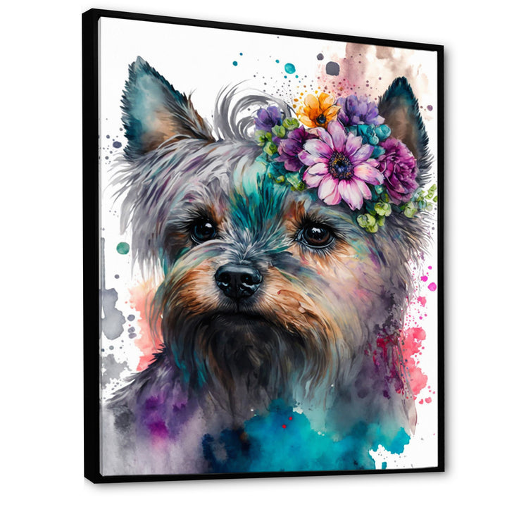 Cute Yorkshire Floral Art - Dog Yorkshire Living Room Wall Art