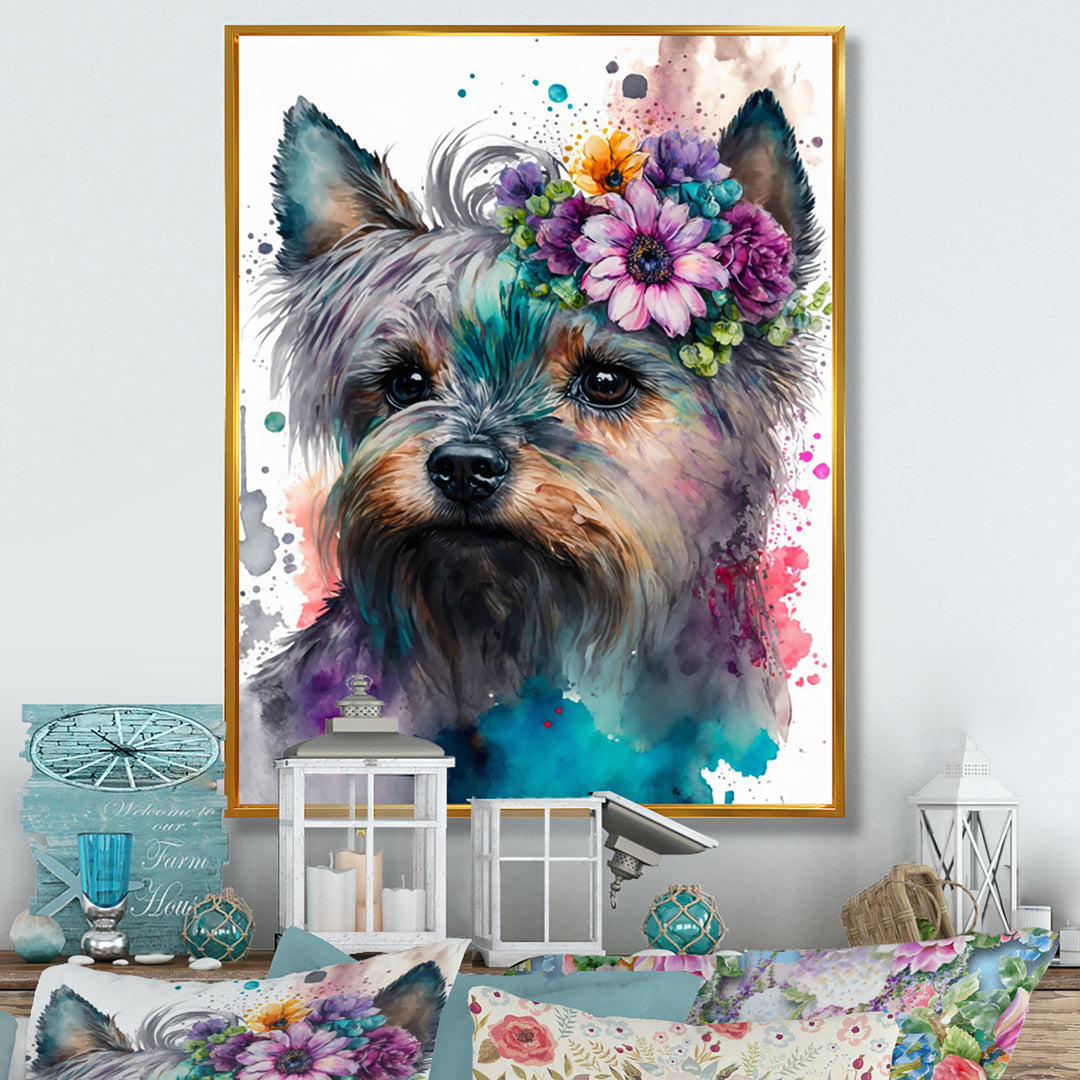 Cute Yorkshire Floral Art - Dog Yorkshire Living Room Wall Art