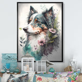 Cute Australian Shepard Floral Art - Dog Australian Shepherd Canvas Wall Art