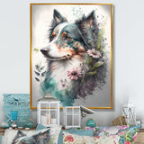 Cute Australian Shepard Floral Art - Dog Australian Shepherd Canvas Wall Art