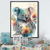 Cute Koala Floral Art - Koala Large Canvas Wall Art