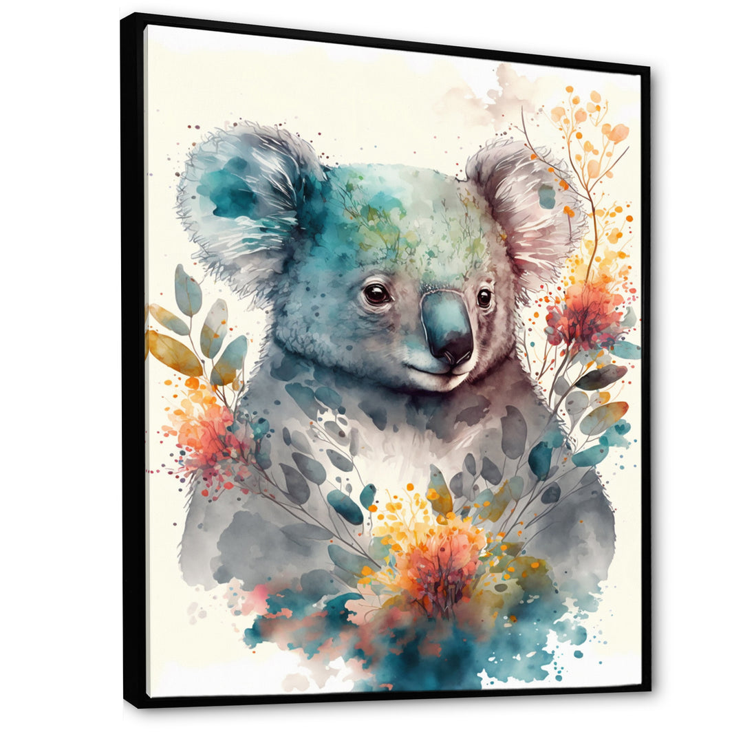 Cute Koala Floral Art - Koala Large Canvas Wall Art