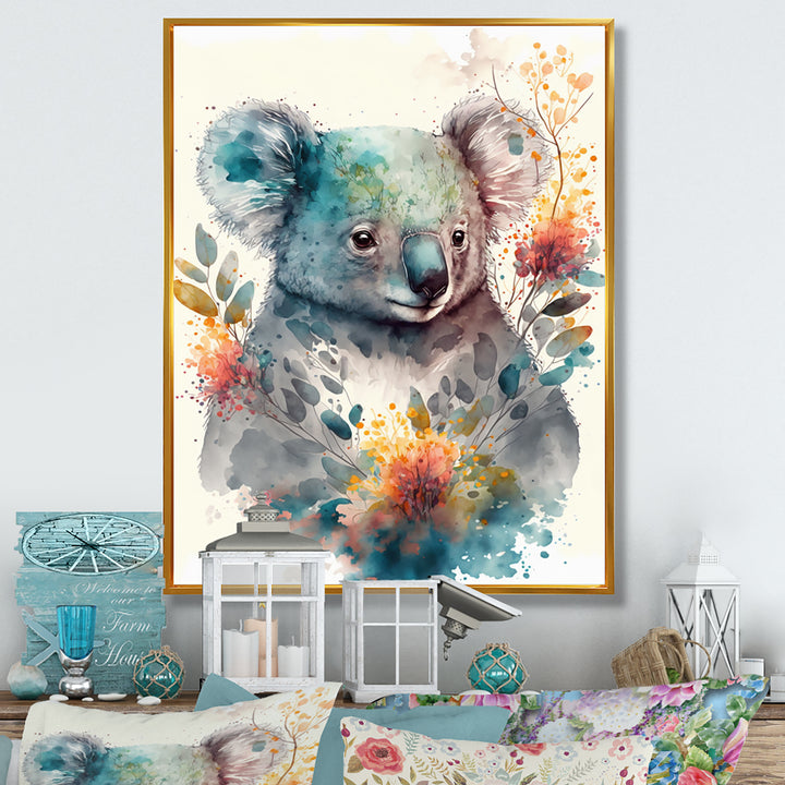 Cute Koala Floral Art - Koala Large Canvas Wall Art