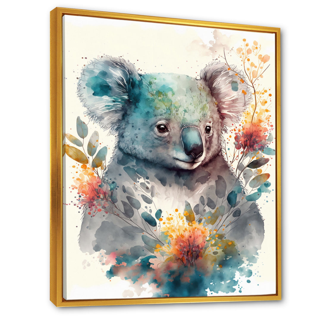 Cute Koala Floral Art - Koala Large Canvas Wall Art