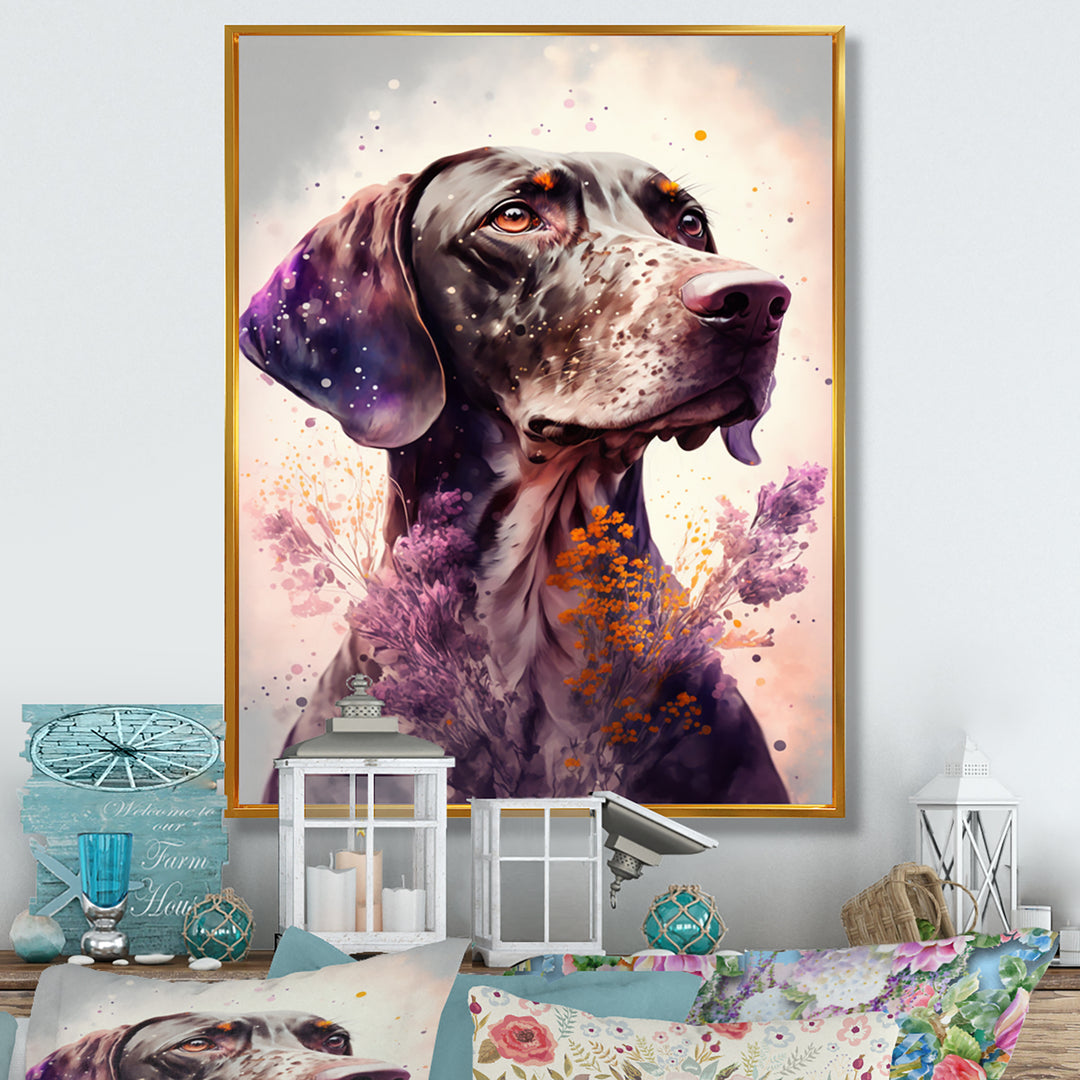 Cute German Pointer Floral Art - Dog Living Room Wall Art
