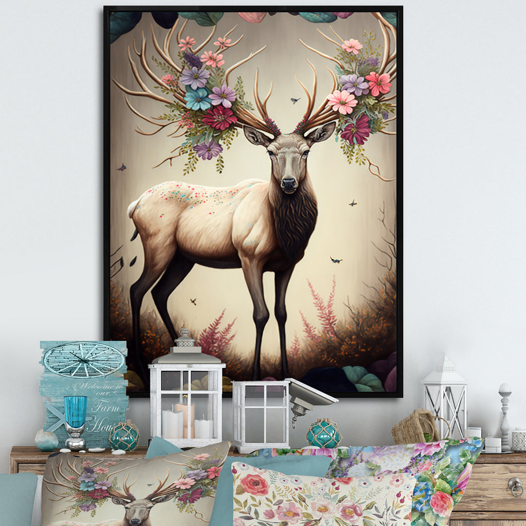 Caribou With Blooming Antlers - Caribou Canvas Wall Art