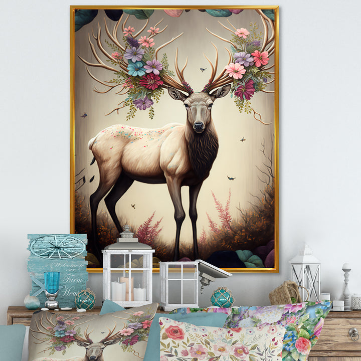 Caribou With Blooming Antlers - Caribou Canvas Wall Art