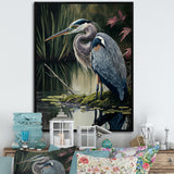 Heron At The Edge Of The River - Heron Canvas Wall Art