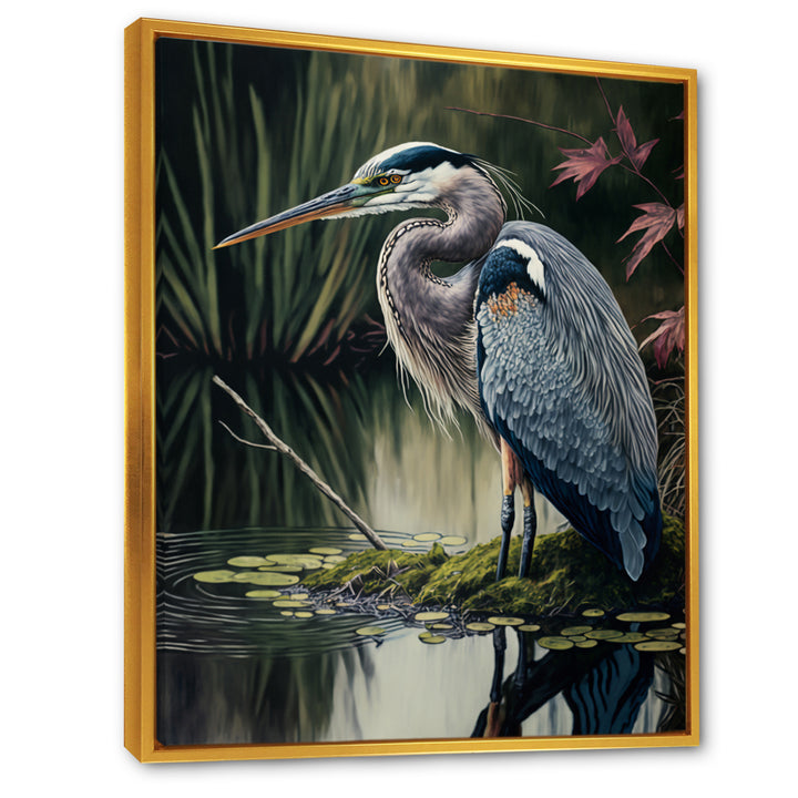 Heron At The Edge Of The River - Heron Canvas Wall Art