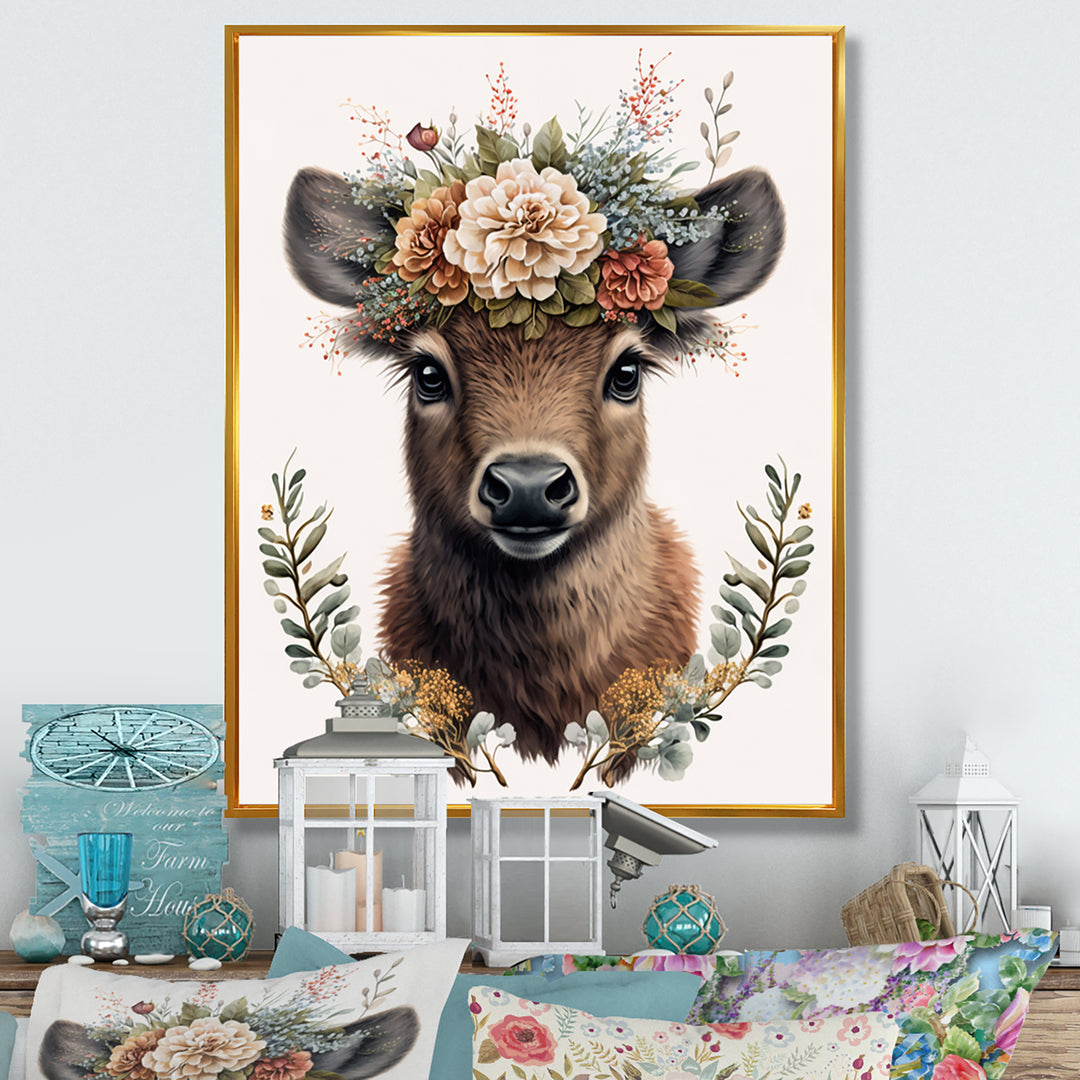 Cute Fawn With Floral Crown - Deer Wall Decor