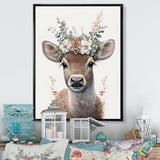 Cute Baby Fawn With Floral Crown - Deer Wall Art Prints