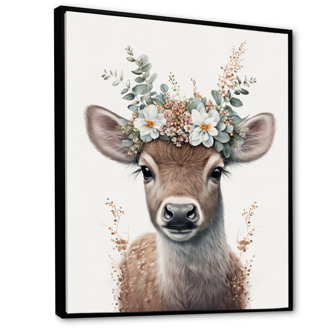 Cute Baby Fawn With Floral Crown - Deer Wall Art Prints
