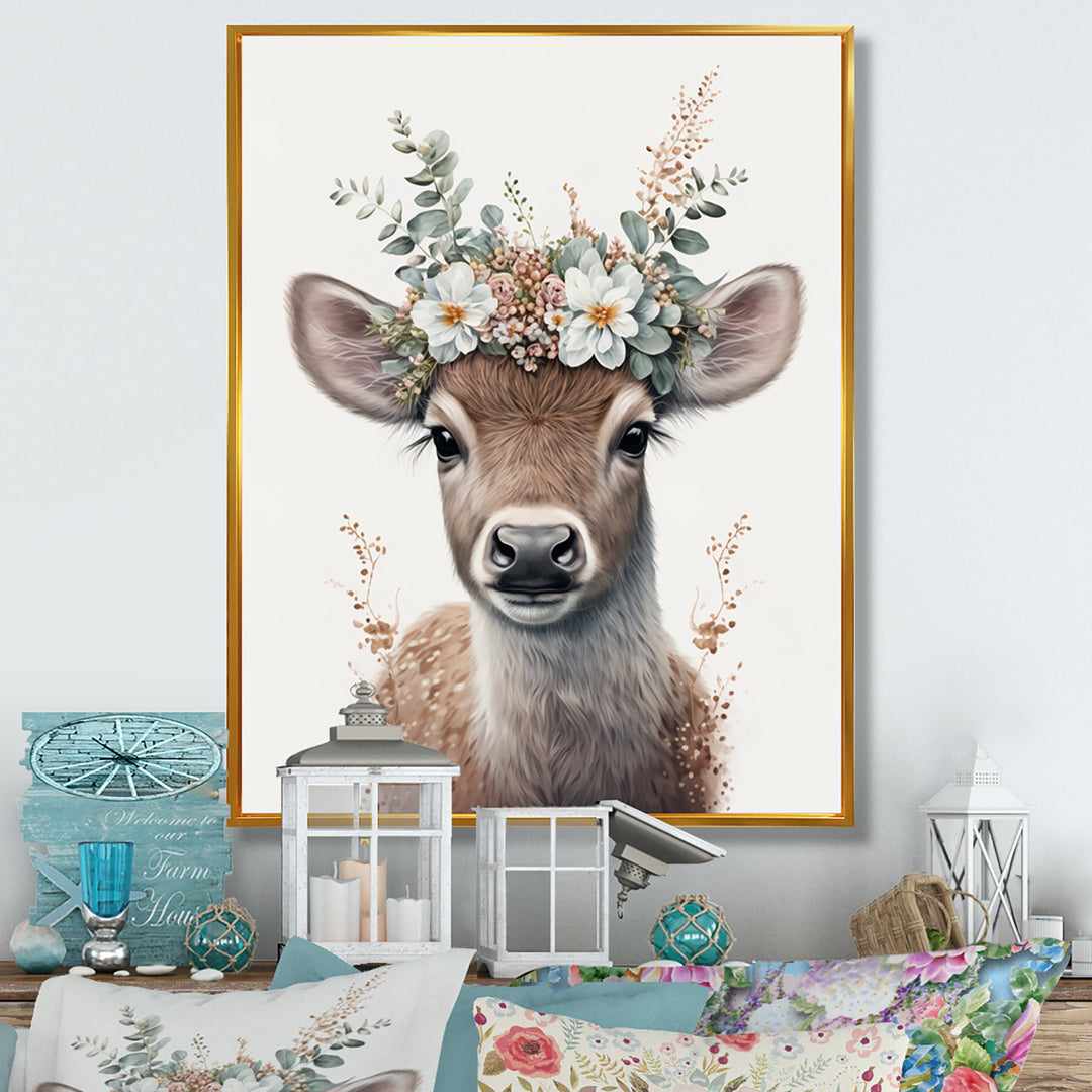 Cute Baby Fawn With Floral Crown - Deer Wall Art Prints