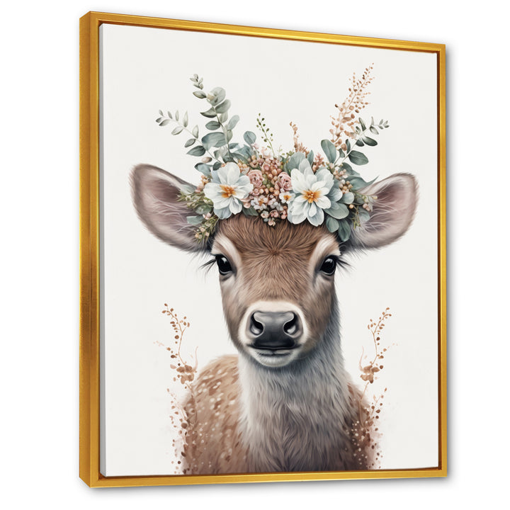 Cute Baby Fawn With Floral Crown - Deer Wall Art Prints
