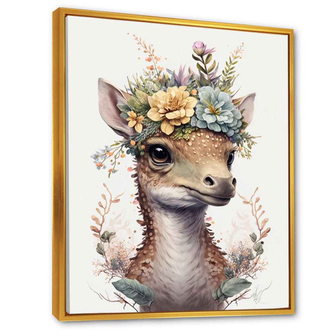 Cute Baby Dinosaur With Floral Crown - Dinosaur Laundry Framed Canvas Art