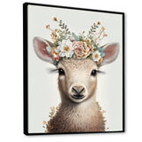 Cute Baby Sheep With Floral Crown - Sheep Living Room Wall Art
