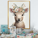 Cute Baby Sheep With Floral Crown - Sheep Living Room Wall Art