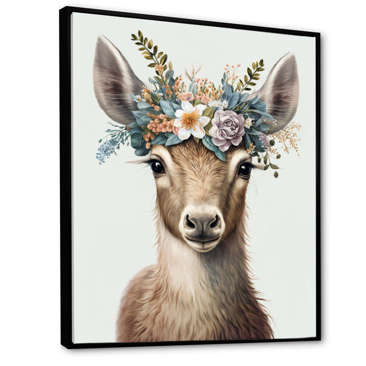 Cute Baby Goat With Floral Crown - Goat Canvas Wall Art