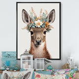 Cute Baby Kangaroo With Floral Crown - Kangaroo Canvas Wall Art