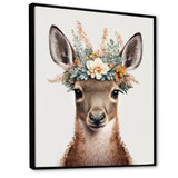 Cute Baby Kangaroo With Floral Crown - Kangaroo Canvas Wall Art