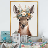 Cute Baby Kangaroo With Floral Crown - Kangaroo Canvas Wall Art