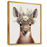 Cute Baby Kangaroo With Floral Crown - Kangaroo Canvas Wall Art