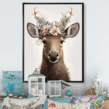 Cute Baby Moose With Floral Crown - Moose Landscape Mountains Wall Decor