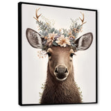 Cute Baby Moose With Floral Crown - Moose Landscape Mountains Wall Decor