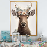 Cute Baby Moose With Floral Crown - Moose Landscape Mountains Wall Decor