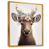 Cute Baby Moose With Floral Crown - Moose Landscape Mountains Wall Decor