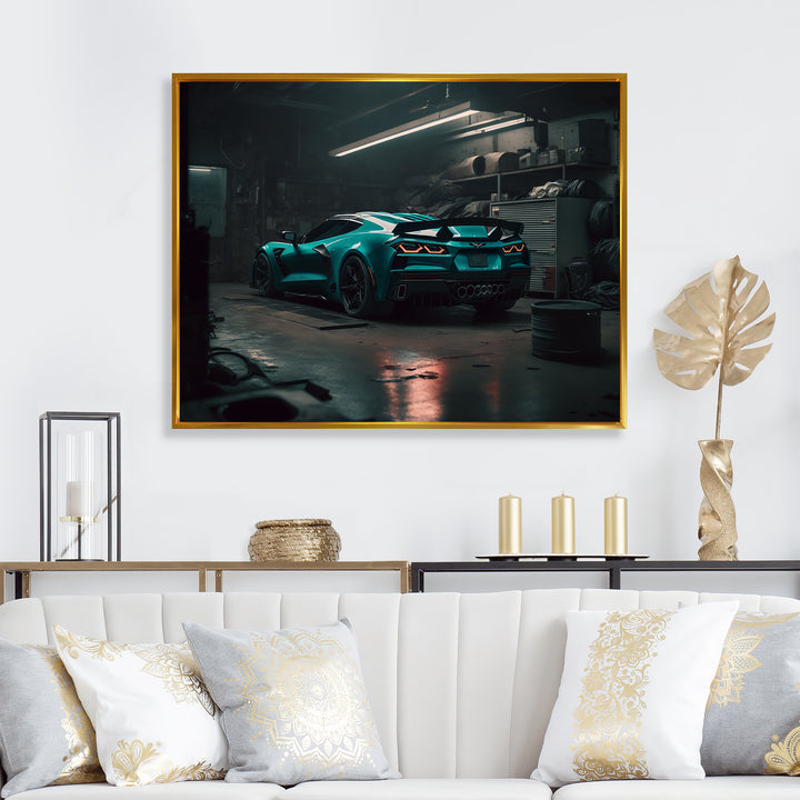 Vette In Underground Garage - Car Exotic Canvas Wall Art