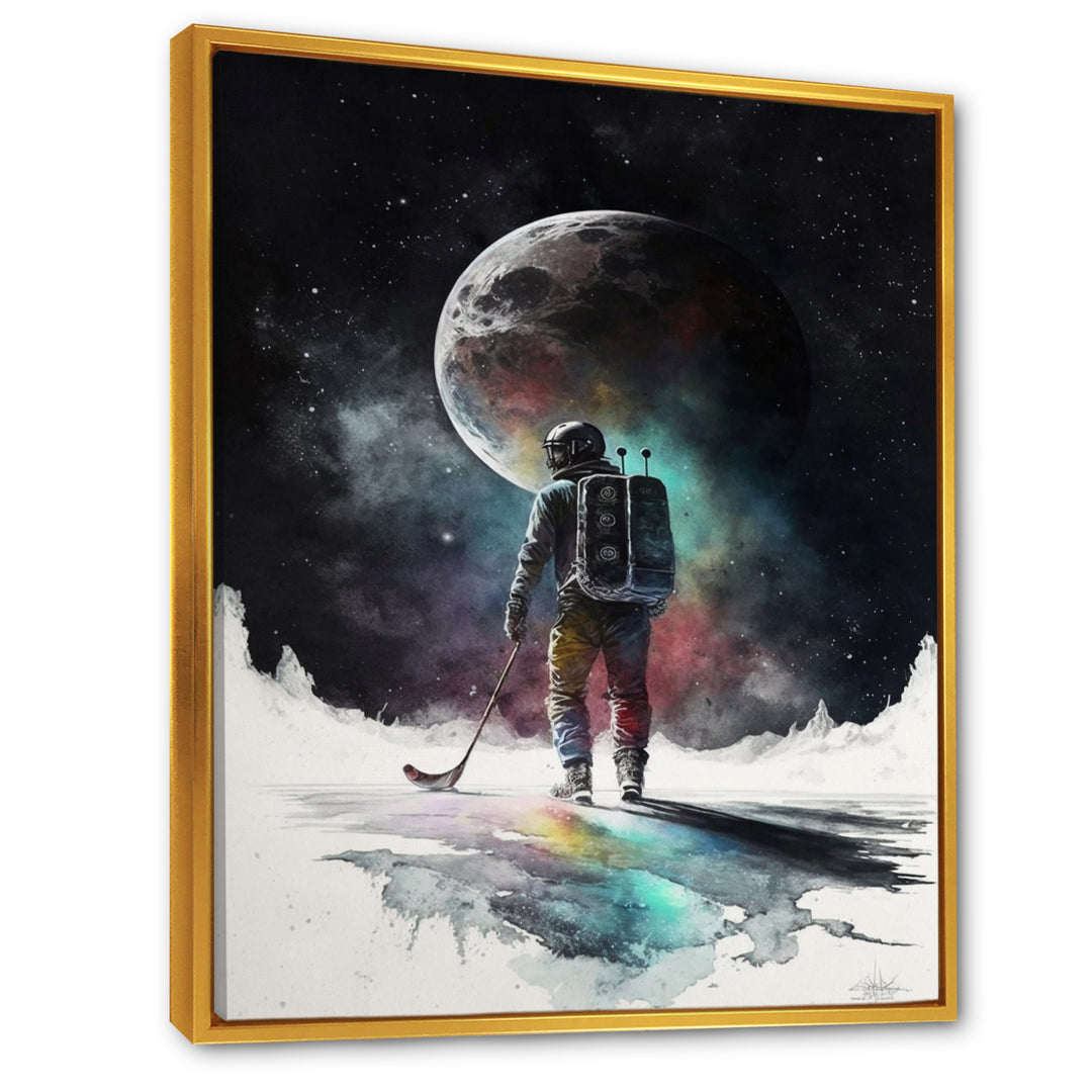 Hockey Player On The Moon - Sport Hockey Canvas Wall Art