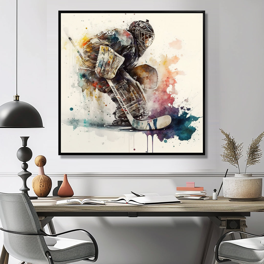 Hockey Goalie During The Hockey Game I - Sport Hockey Canvas Wall Art