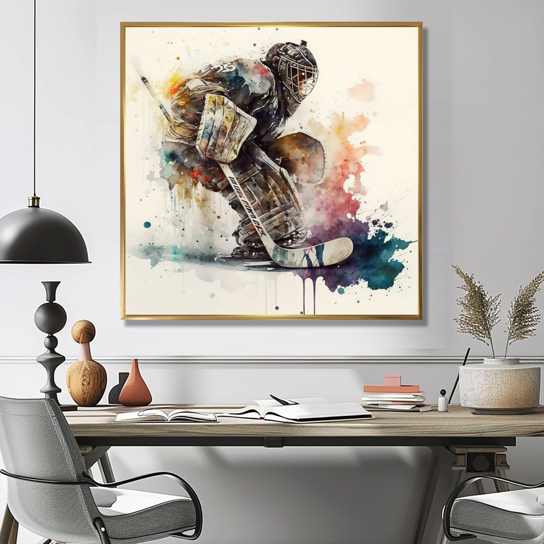Hockey Goalie During The Hockey Game I - Sport Hockey Canvas Wall Art